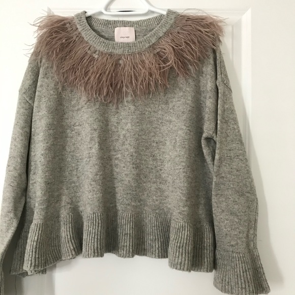 cinq a sept sweater, pink ostrich feather neck detail - Picture 5 of 6